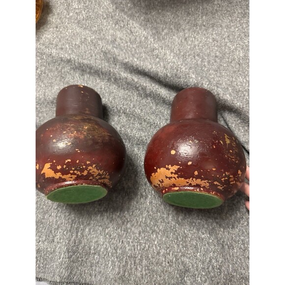 Hand-Painted Lacquer Vases – Burgundy Floral – Set of 2 - Picture 7 of 8